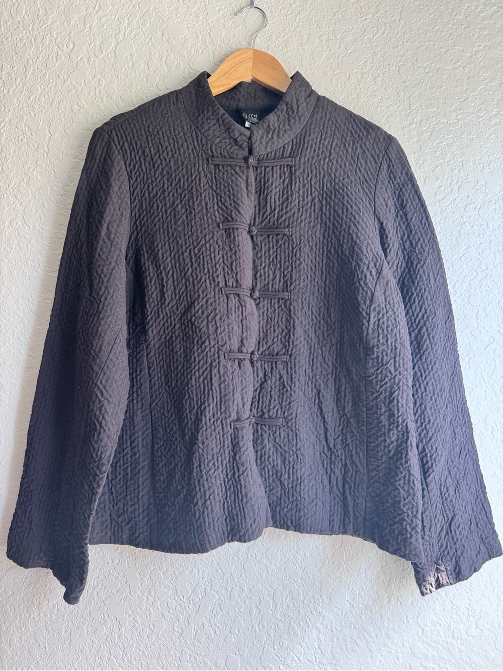 Eileen Fisher Brown Quilted Mandarin-Collar  Coat